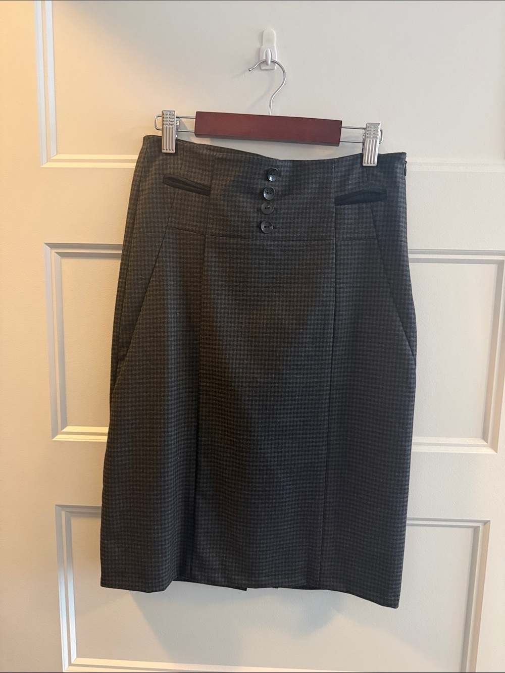 Very Moda Black Houndstooth High-Waist Pencil Skirt